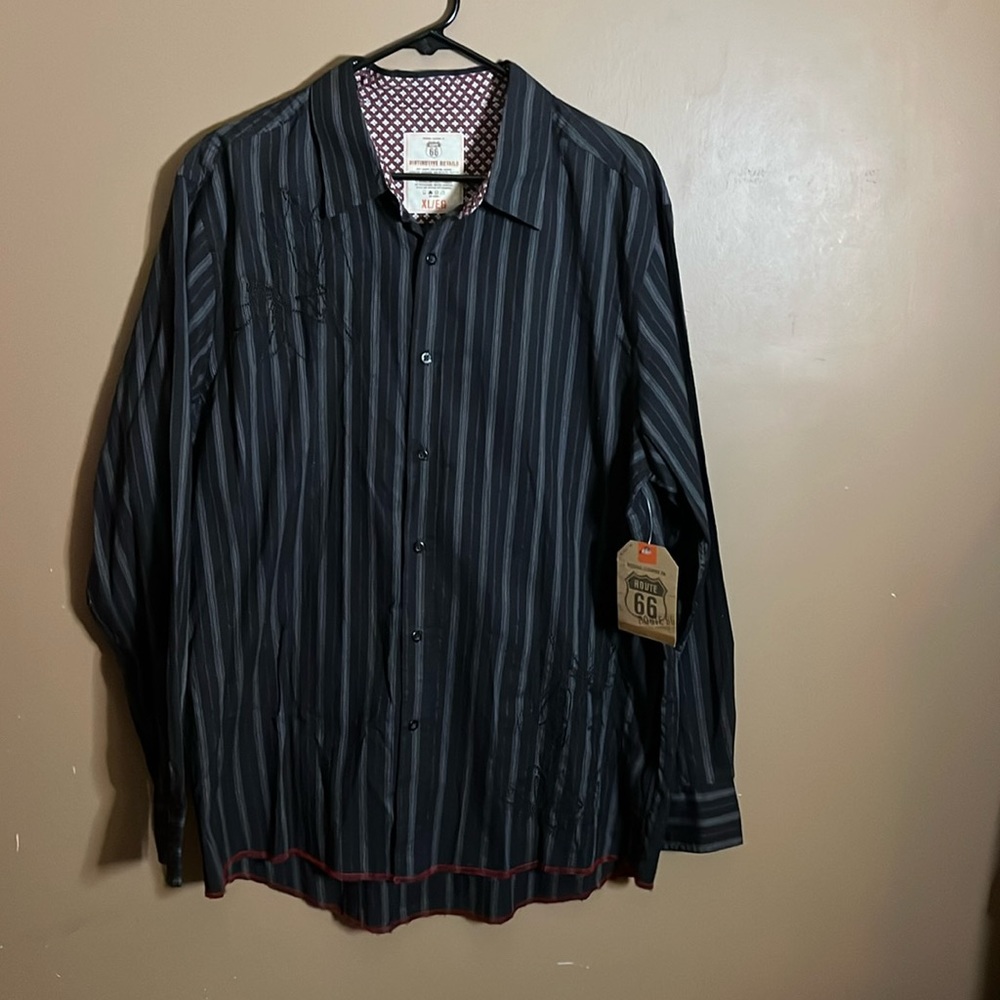 😄Route 66 embossed striped long sleeve shirt NWT. L3